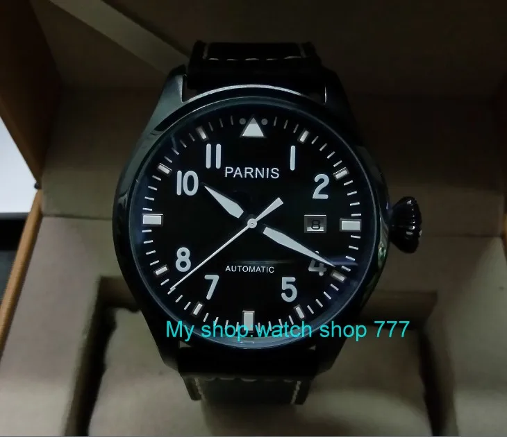 

47mm PARNIS Automatic Self-Wind Mechanical movement men's watch Black dial PVD case luminous Mechanical watches zdgd116a