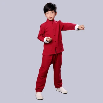 

Kids Long Sleeve Kung Fu Suit 100% Cotton Boys Solid Traditional Chinese Sets Tai Chi Uniform sun yat sen's uniform YZT0824