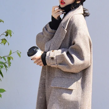 

Woolen Coat Women Female Long Retro Loose Autumn Thick Winter Woolen Coat Women 2019 New Oversize Office Business Outwear