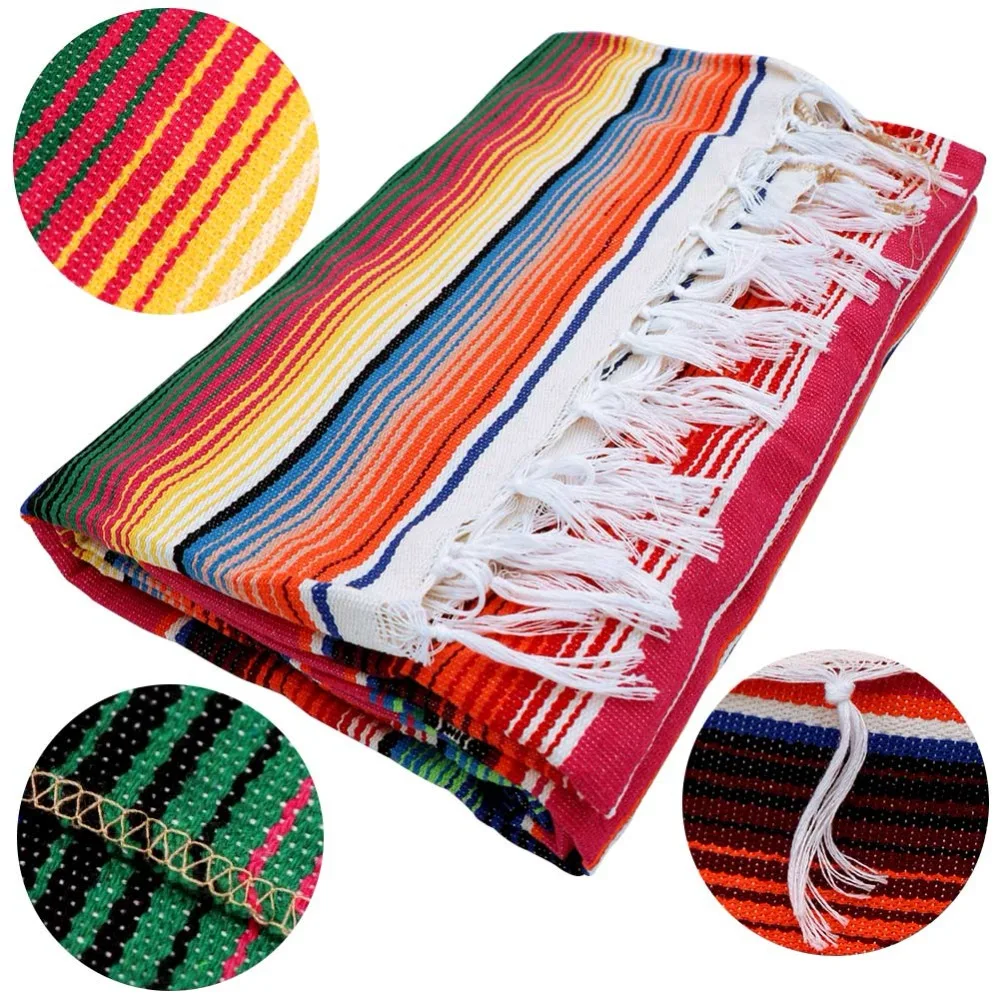 Теплое мексиканское одеяло 150X215 см, настенный гобелен в полоску ручной работы, хлопковая скатерть, мексиканские вечерние украшения, домашний текстиль
