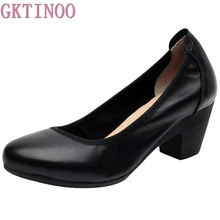 GKTINOO/ кожаные женские туфли из органической кожи женские офисные туфли на толстом среднем каблуке Демисезонные туфли-лодочки с закрытым носком размера плюс 33-43