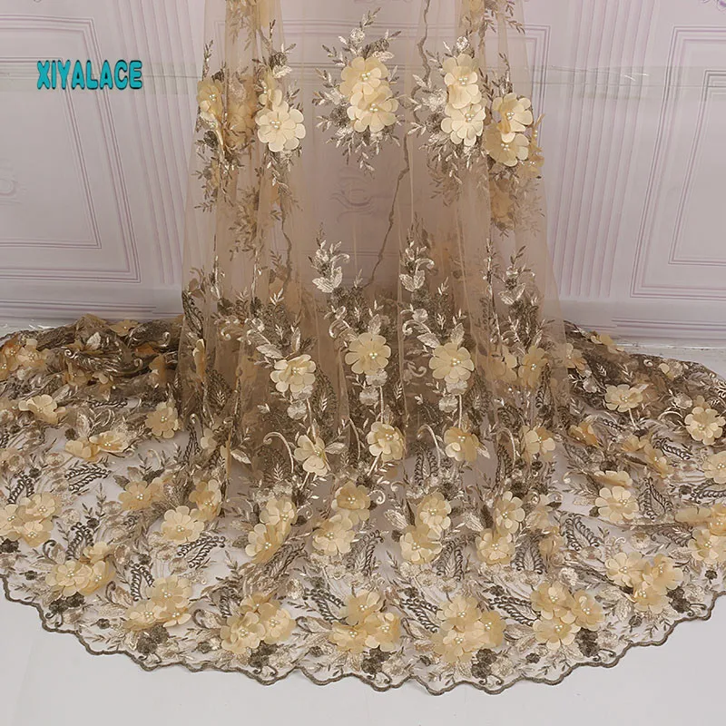 Нигерийская бисерная кружевная ткань высокого качества африканский 3D чистый кружевной материал для свадьбы французский кружевной тюлевый материал для платья YA2274B-1