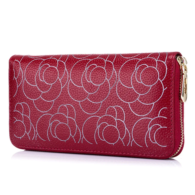 

100% Real Genuine Leather Women Wallets Brand Design High Quality 2017 Cell Phone Card Holder Long Lady Wallets Rose Purse Red