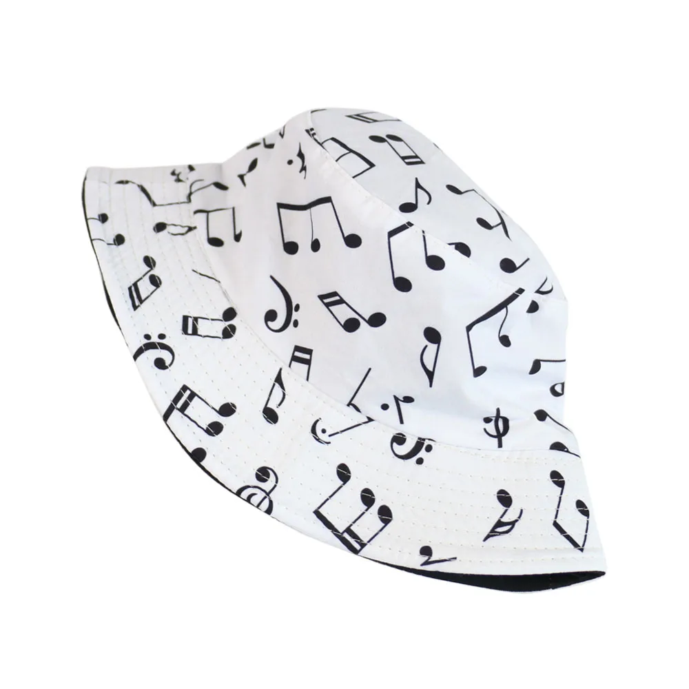 FOXMOTHER New White Music Note Bucket Hats Sun Caps Man Womens Music Lover
