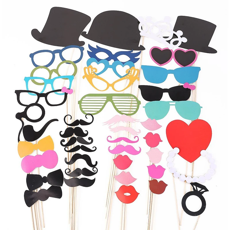 44pcs Photo Booth Props DIY Hat Glasses Mustache Lips On A Stick Props Baby Shower Wedding Birthday Christmas Party Supplies (4)