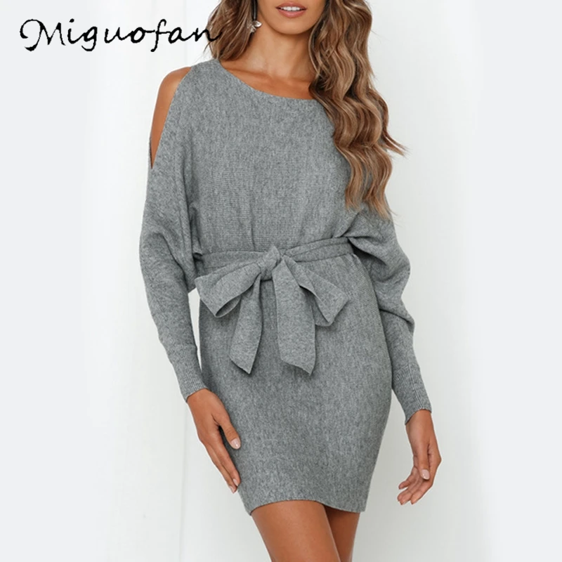 

Miguofan Off Shoulder Summer Dress Women Sashes Bandage Short Dresses Bodycon Solid Office Lady Dress Female 2019 Vestidos Femme