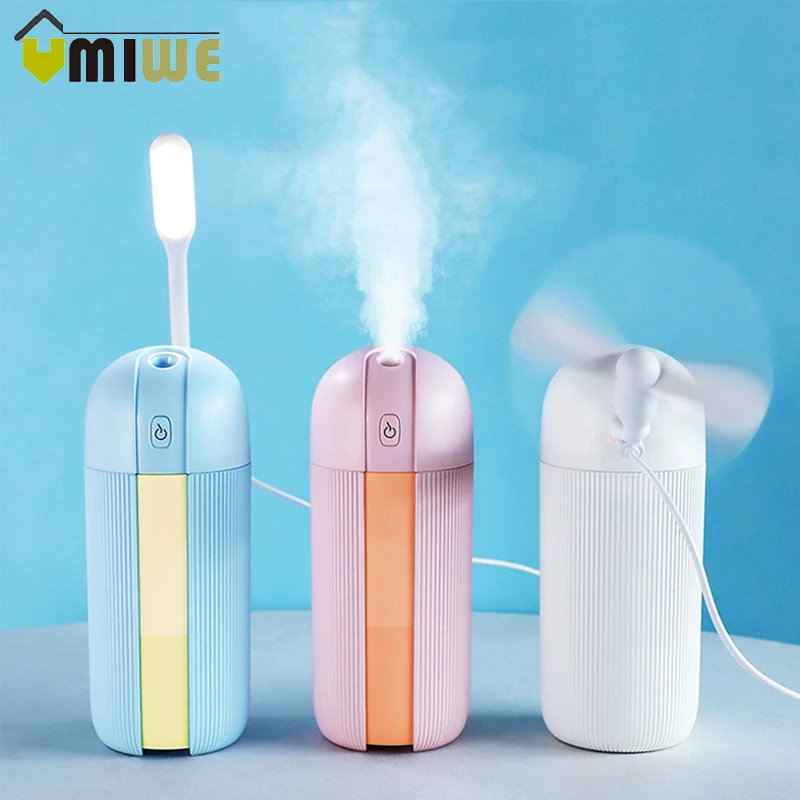 

3 In 1 USB Charging Air Humidifier with LED Night Light Fan Mist Humidifier Home Bedroom Oil Essential Aroma Diffuser Purifier