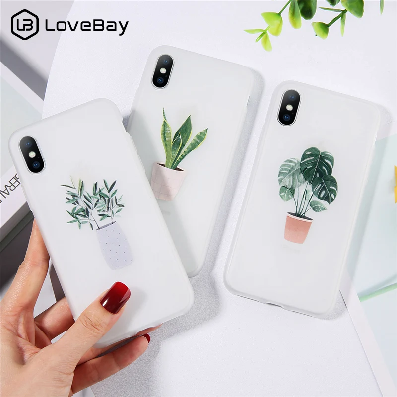 

Lovebay Palm Frond Cases For iphone 5 5S SE 6 6S 7 8 Plus XS Max XR X Green Bonsai Plant Vase Clear Back Phone Case Cover Shells