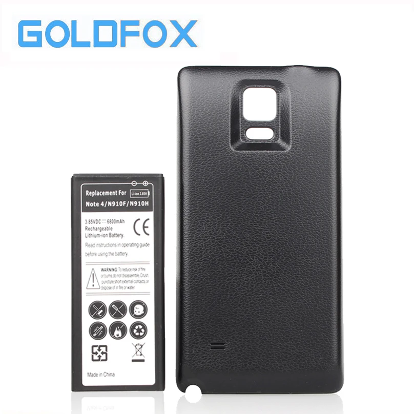 

GOLDFOX Quality 1 x 6800mAh Extended Phone Battery + Black Back Cover Case for Samsung Galaxy Note 4 N910F N910H N910 Bateria