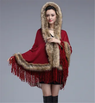 

Fall Winter Fur-like Cloaks Female Fashion Fringed Knitted Cardigan Shawls Luxury Temperament High Quality Warm Loose Cloaks