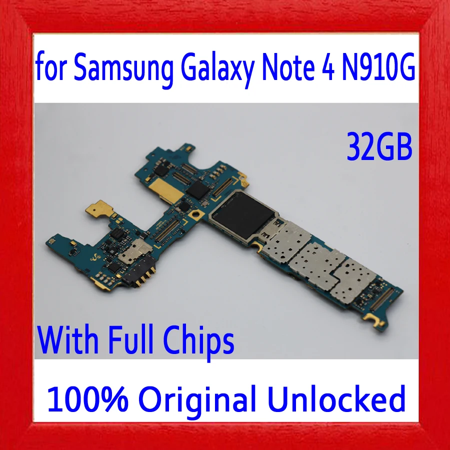 

32GB for Samsung Galaxy Note 4 N910F/G Motherboard with Android System,Original unlocked for Note 4 N910F/G Mainboard Full Chips