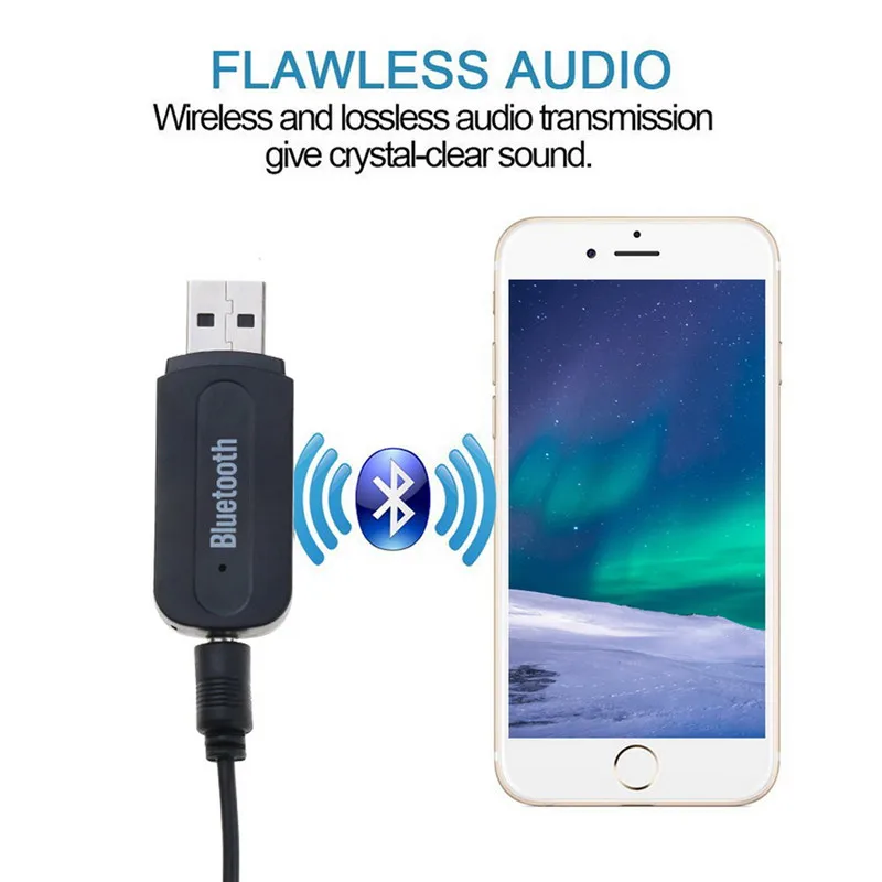 Bluetooth Audio Receiver Adapter Wireless Music A2DP Dongle with 3.5mm jack AUX transmitter USB charging for Car Speaker Player 6