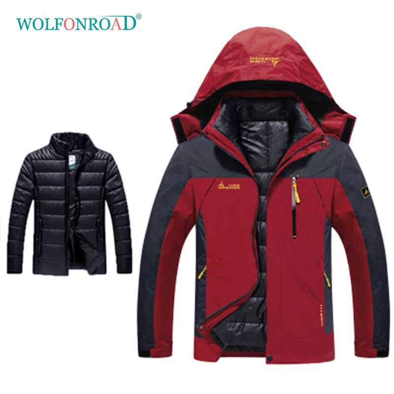 WOLFONROAD мужские и женские большие размеры 2 шт. куртки для спорта на открытом воздухе термальные пальто зимние походные куртки для кемпинга одежда альпинистская