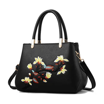 

INS 2018 Leather Ladies HandBags Women Messenger Bags Totes Embroidery Flower Crossbody Shoulder Bag Boston Hand Bags Hot Sale