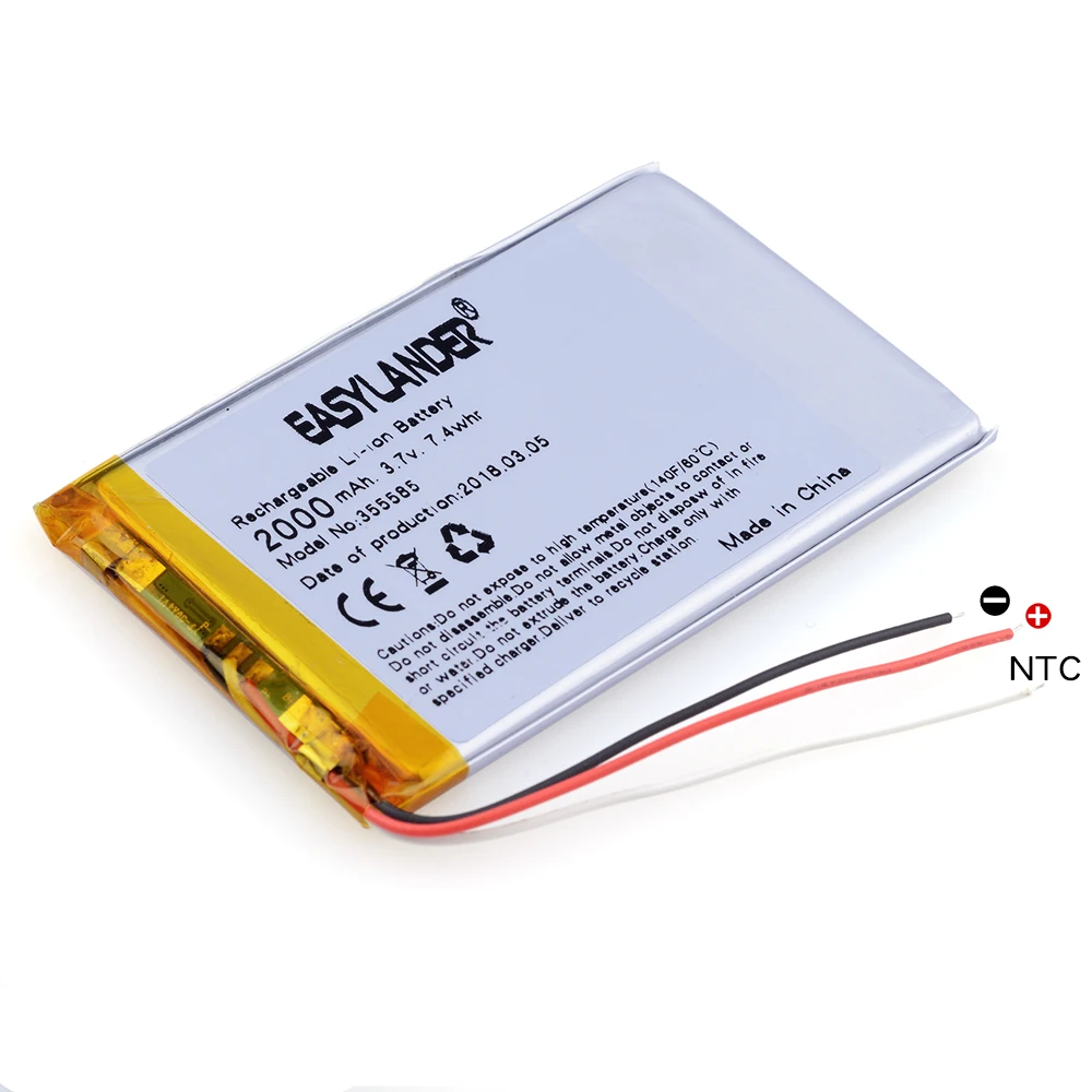 3-سلك 355585 3.7 V 2500 mAh قابلة للشحن ليثيوم بوليمر بطارية ل MP4 MP5 نظام GPS مزود بمسجل فيديو رقمي رئيس الكتاب الإلكتروني اللوحي pc قوة البنك الهاتف
