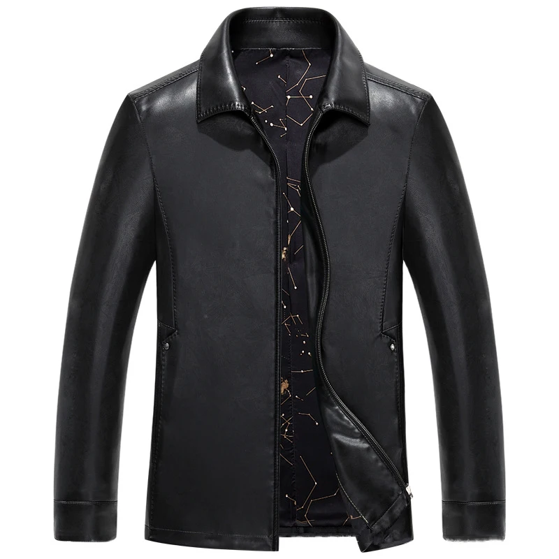 

Men's Leather Jackets Spring and Autumn Black Leather Jacket For Men Faux Leather Coats Loose Big Size PU Jackets Overcoats C539
