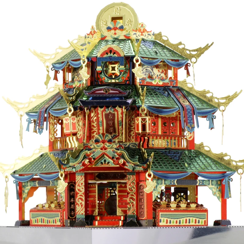 MU 3D металлическая головоломка Chinatown building fistoffury светодиодный светильник модель DIY 3D лазерная резка сборка головоломки игрушки подарок для детей