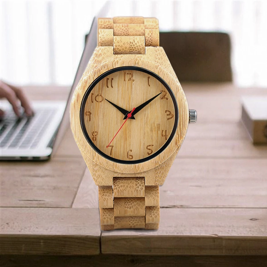 Bamboo Male Watch Handmade Engraving Numbers Dial Natural Wooden Wristwatch 100% Full Wood Bangle Men's Sport Quartz Clock Hours 2017 Gifts (7)