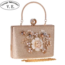Новинка, женская вечерняя сумочка, женская сумочка с жемчугом и цветочным рисунком, сумочка для платья, маленькие вечерние сумки на цепочке, сумки через плечо