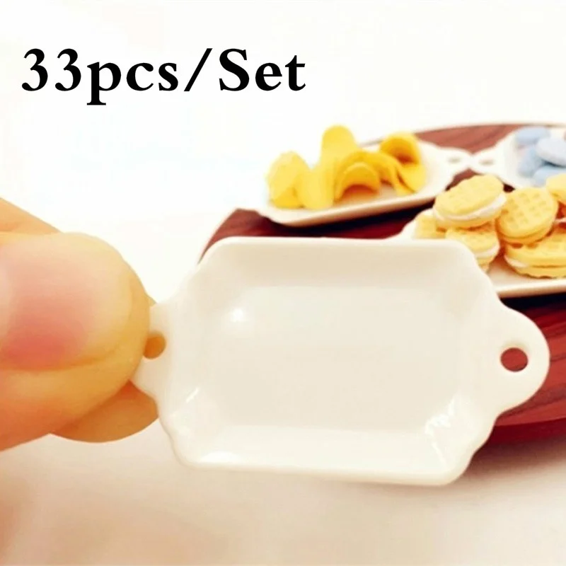 

33pcs/Set Doll Kitchen Mini Tableware Miniatures Cup Plate Dish Decor Toys Kitchen Accessories Set