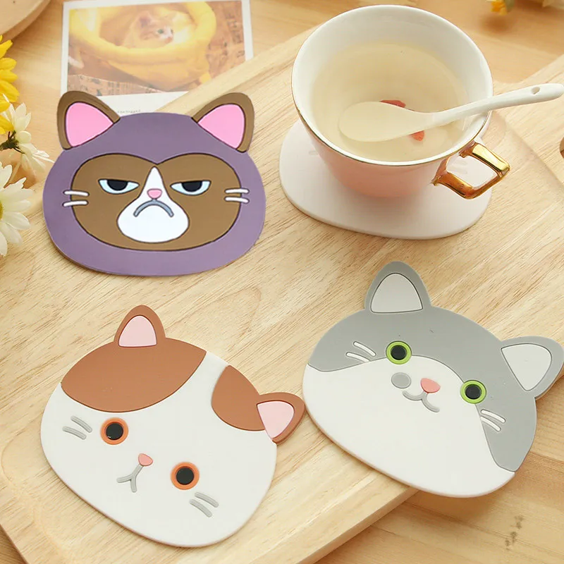 

Fashion Coasters Cartoon Cat Silicone Heat Insulation Spoon Pad Glass Cup Tableware Cushion Cushion Bowl Non-slip Mat PAK55