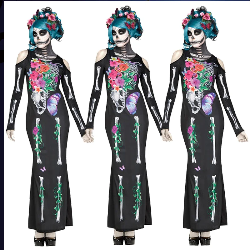Skeleton Flower Zombie bride costume skull halloween costume dress for women from www.pglingerie.com