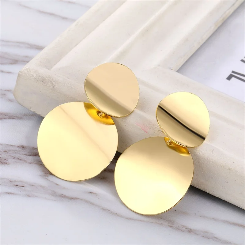 

Unique Metal Drop Earrings Trendy Gold Color Round Statement Earrings for Women 2019 New Arrival Fashion Jewelry