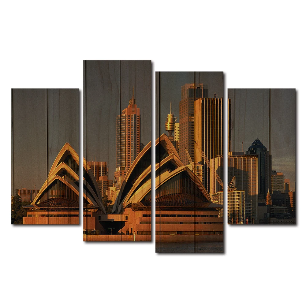 Hd Printed 4 Panels Vintage Pictures Australia City Landscape Posters