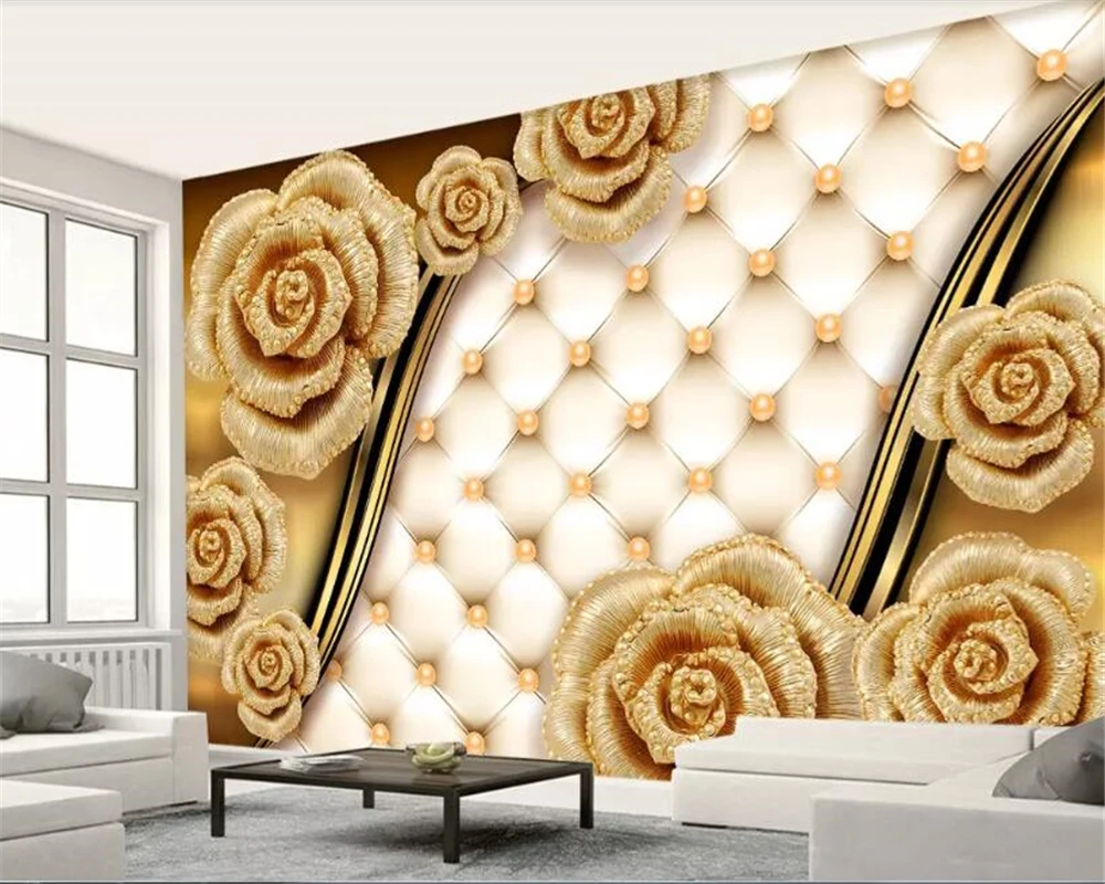 Beibehang レンガの壁紙 3d 3d 高級ゴールデンローズソフトバッグジュエリーテレビの背景の壁写真の壁紙壁紙 壁紙 Aliexpress