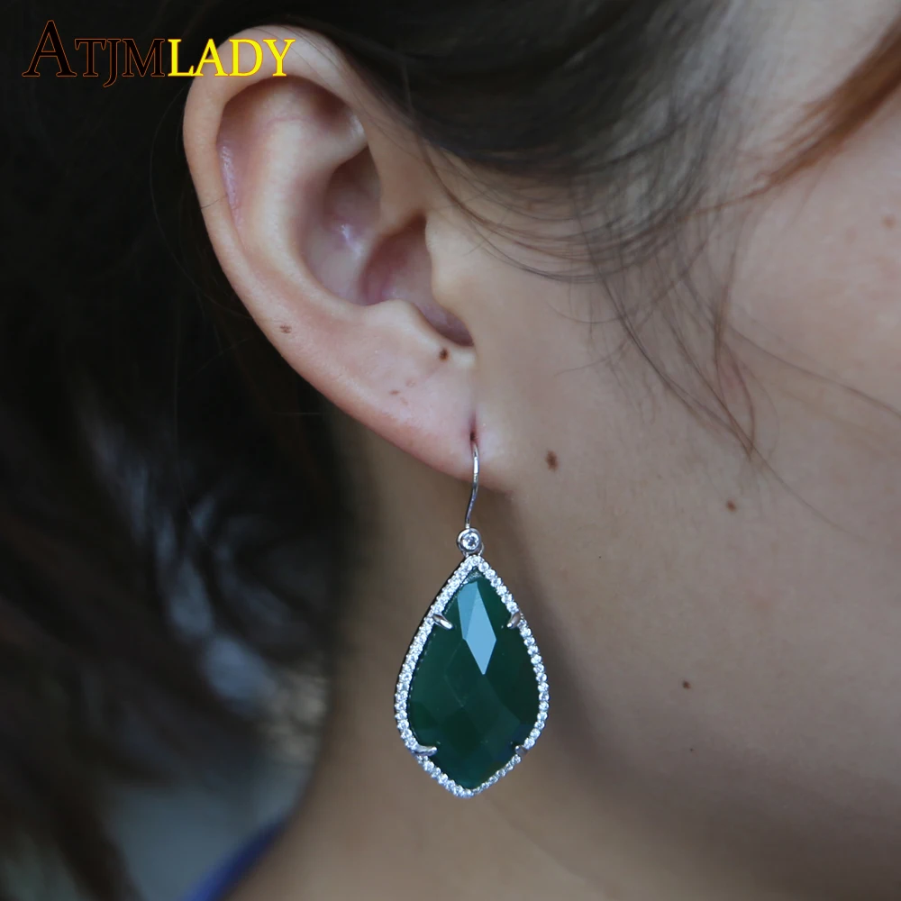 

luxury sparking cz merald Earrings Drop heart Earrings green color top quality earring for Elegant Women girls weeding gift