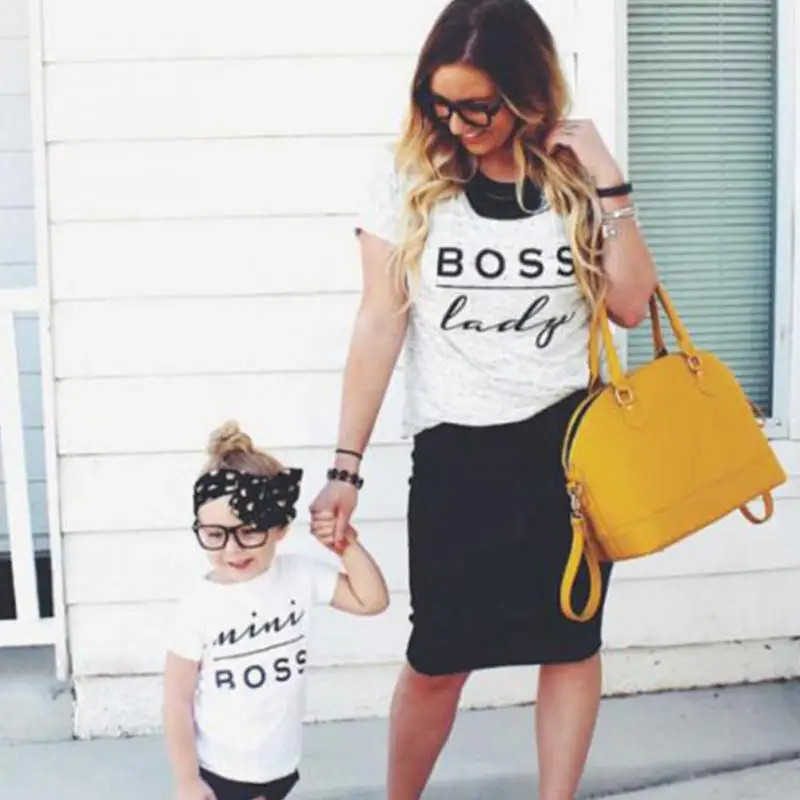 

2018 New Family Boss Letter Print Shirt Mother and Daughter Father Kid Family Matching Clothes