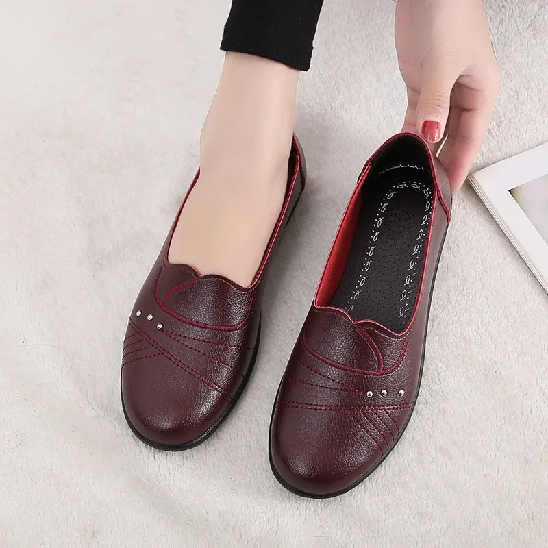 

Spring 2019 New Women Flat Shoes Fashion Genuine Leather Ladies Flats Loafers Round Toe Woman Casual Shoes Zapatos De Mujer