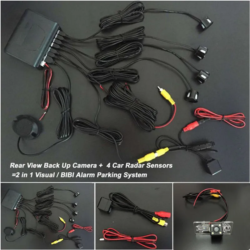 Car Rear View Camera + 4 Sensors Buzzer Car Parking Sensor Kit Backup