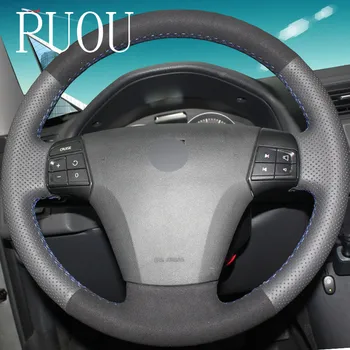 

Puou Black Genuine Leather Suede Hand-stitched Car Steering Wheel Cover for Volvo C70 Free shipping