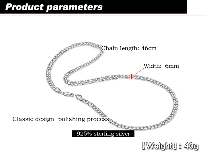 Подлинная 925 пробы Серебряная цепочка на шею для мужчин и мальчиков цельная Серебряная 6 мм 18-22 дюймов кубинская цепочка Роскошные ювелирные изделия