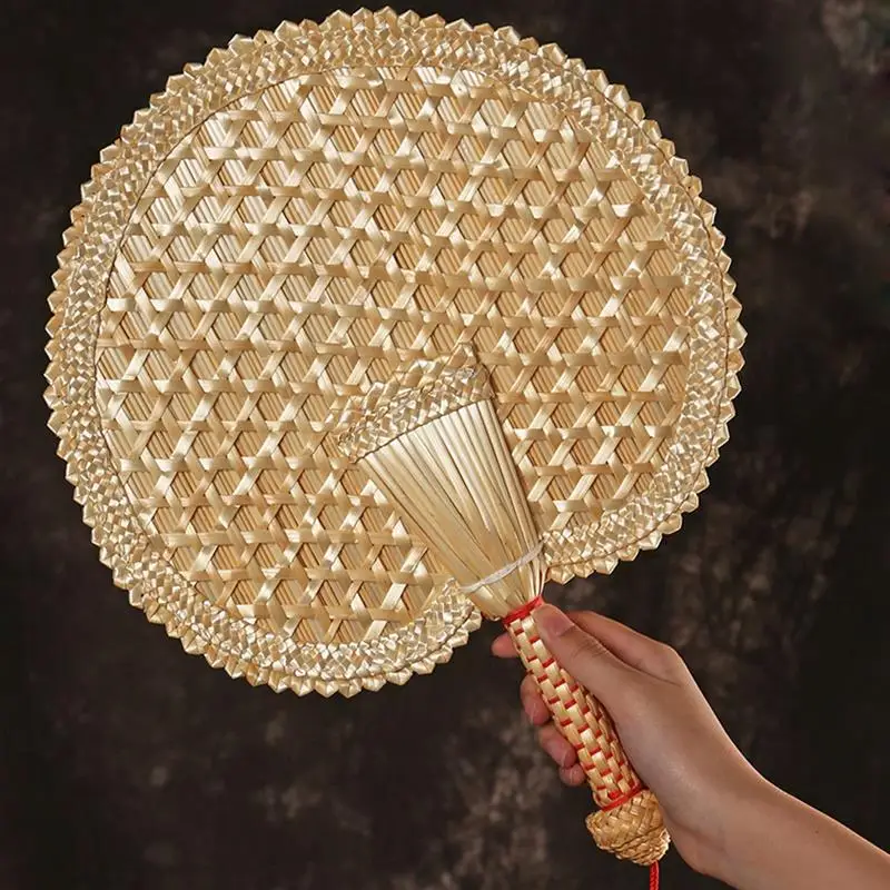 Hand-Woven Woven Straw Hand Fan Old Summer Natural Environmentally Friendly Hand-Woven Fan Decorative Round Wedding hand fan hand fan