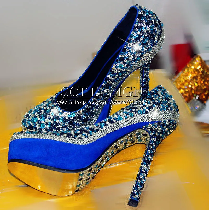 Something White Wedding Shoes Customized Sparkly Royal Blue High Something White Wedding Shoes Customized Sparkly Royal Blue High Heels Platform Party Evening Italian And Bag Set In Women S Pumps From On