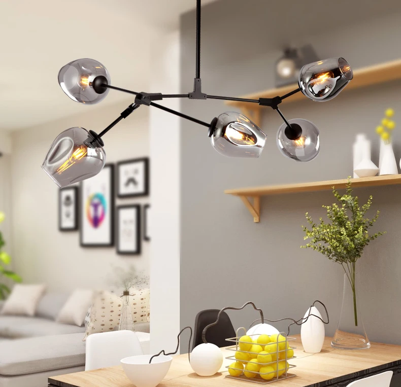 Дизайнерские шаровые люстры светильники для гостиной черный/золотой корпус люстры лампа с опциями цветное стекло освещение для кухни