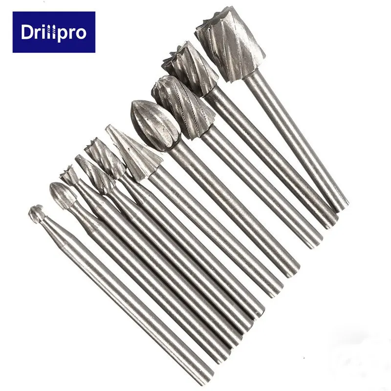 Drillpro 10 шт., 3,175 мм, HSS Фрезерные фрезы, сверла, фрезы для Dremel и роторной гравировки, аксессуары для станков