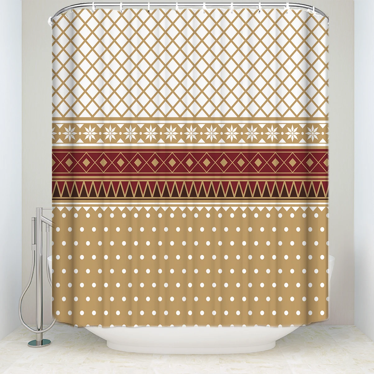 

Creative Design Christmas Geometry Pattern Shower Curtain Waterproof Polyester Fabric Bathroom Decor Printed Shower Curtain
