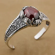 Огромный Красный CZ камень 925 стерлингового серебра мужской байкер рок браслет в стиле панк 9B002 Fit 6,3~ 7,5 дюймов запястье