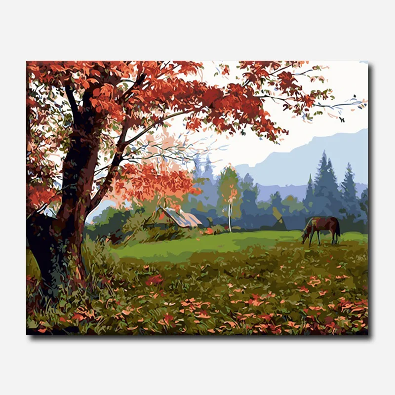 Diy картина маслом по номерам пейзаж осень красный кленовый лист обрамленные картины на холсте украшение дома уникальный подарок крафт-краска