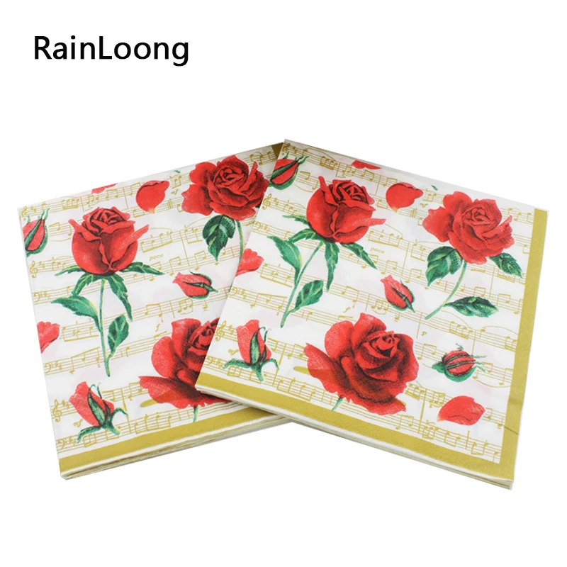 

[RainLoong] Cocktail Paper Napkins Red Rose Festive & Party Tissue Decoration 33cm*33cm 20pcs/pack