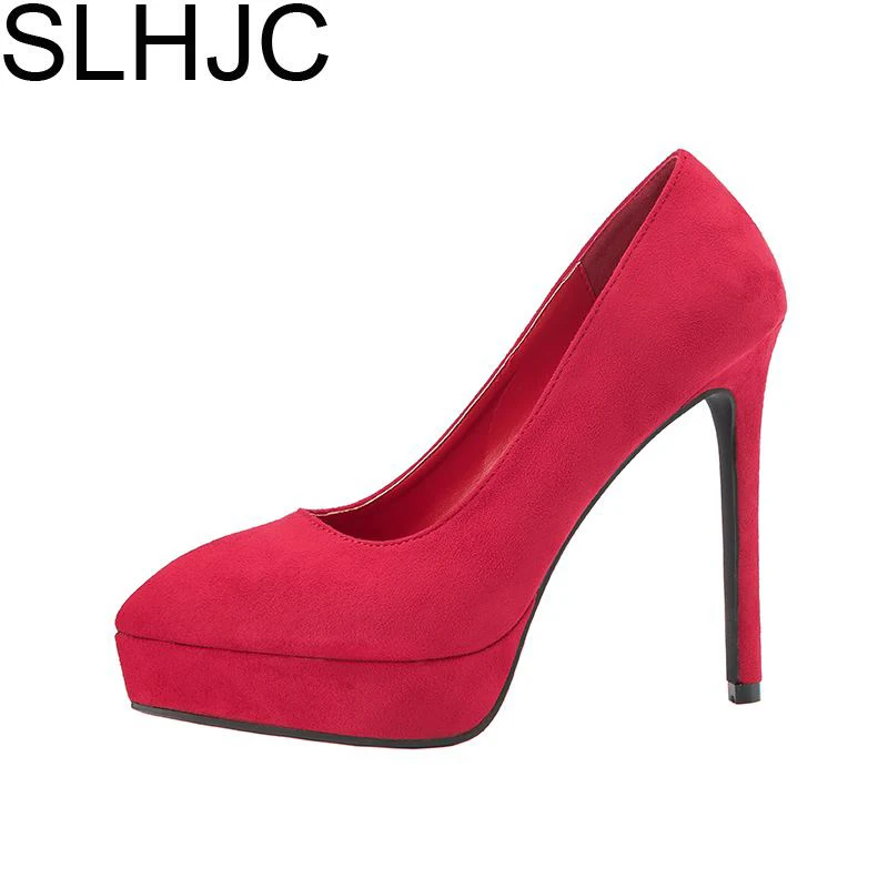 SLHJC супер высокие туфли на шпильках обувь платформе Модные флокированные слипоны