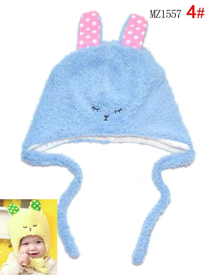 Детские шапки с милым Кроликом, мягкая шапка Thinken для девочек, детская зимняя шапка, двойные Многослойные шапочки, гетры для младенцев, HT52002+ 45 - Цвет: 4 blue