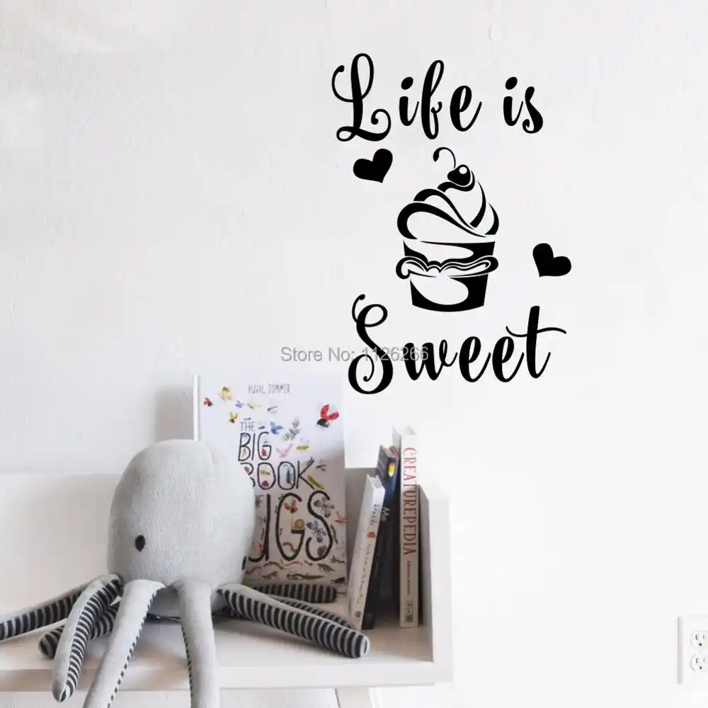 La Vida Es Dulce Con Cupcake Adhesivos De Pared Con Frases De