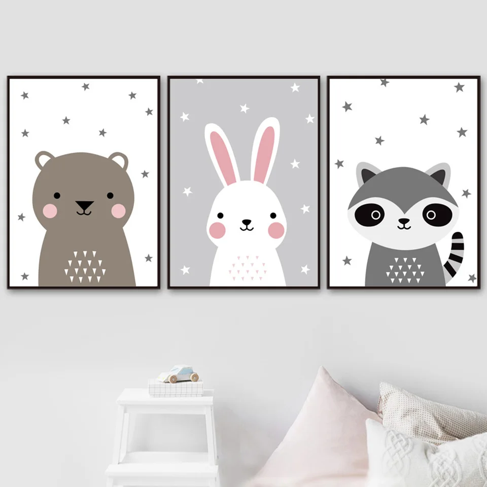 Star-Moon-Rabbit-Bear-Raccoon-Wall-Art-Print-Canvas-Painting-Nordic-Poster-And-Prints-Cartoon-Wall (2)