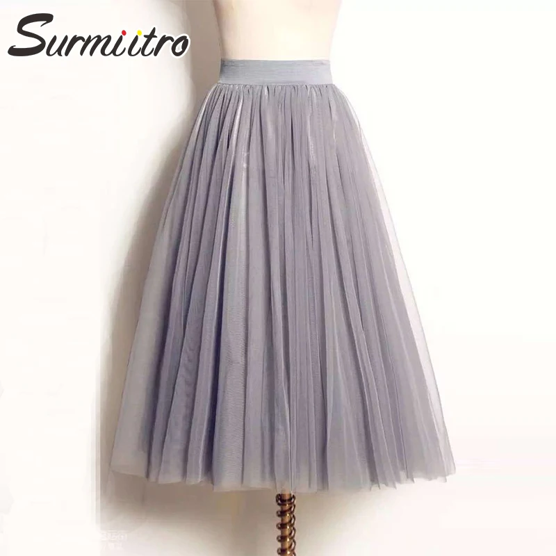 Surmiitro Женская юбка из тюля Лето Осень Новая мода корейский длинный макси Высокая талия юбка женская трапециевидная плиссированная школьная юбка