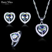 Трендовое дамское большое Радужное ожерелье с подвеской в виде сердца и серьги, кольца, ювелирные наборы для лета, праздника, вечеринки, подарок