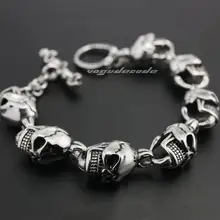 Linsion 5 длины 316L Нержавеющая сталь Мужские Череп Байкер Рокер панк браслет 5l018